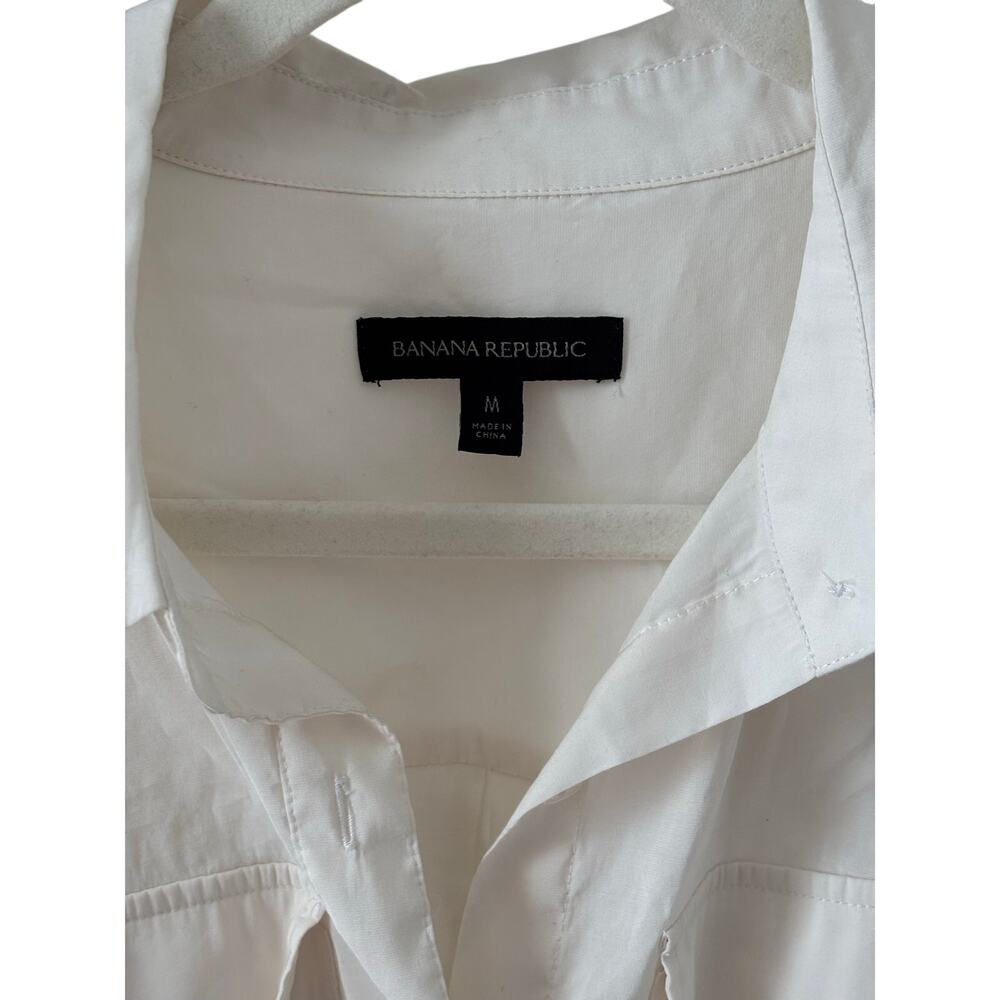 Banana Republic White Button Up Tie Waist Shirt Women Medium Cotton Blouse - Picture 4 of 6